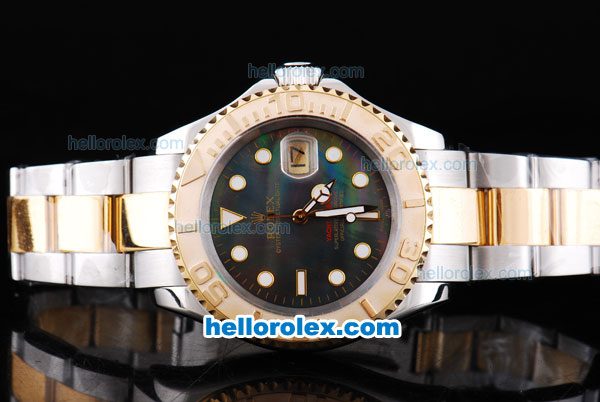 Rolex Yacht-Master Oyster Perpetual Chronometer Automatic Two Tone with Black Shell Dial,Gold Bezel and Round Bearl Marking-Small Calendar - Click Image to Close